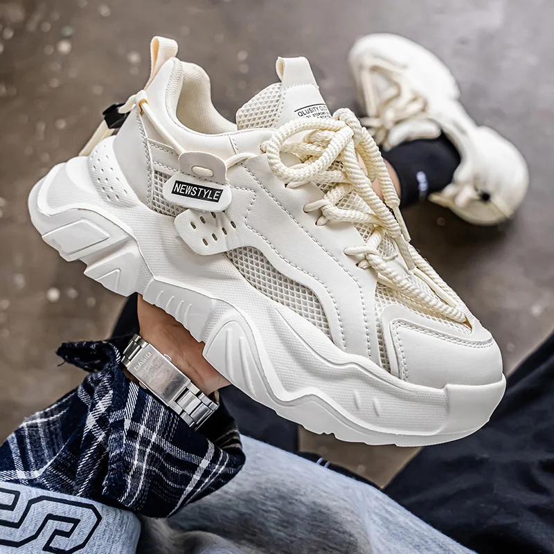 

Осень 2024, новая мужская повседневная обувь для мужчин, однотонные противоскользящие дышащие мужские кроссовки на платформе, вулканизированная обувь, сетчатая обувь