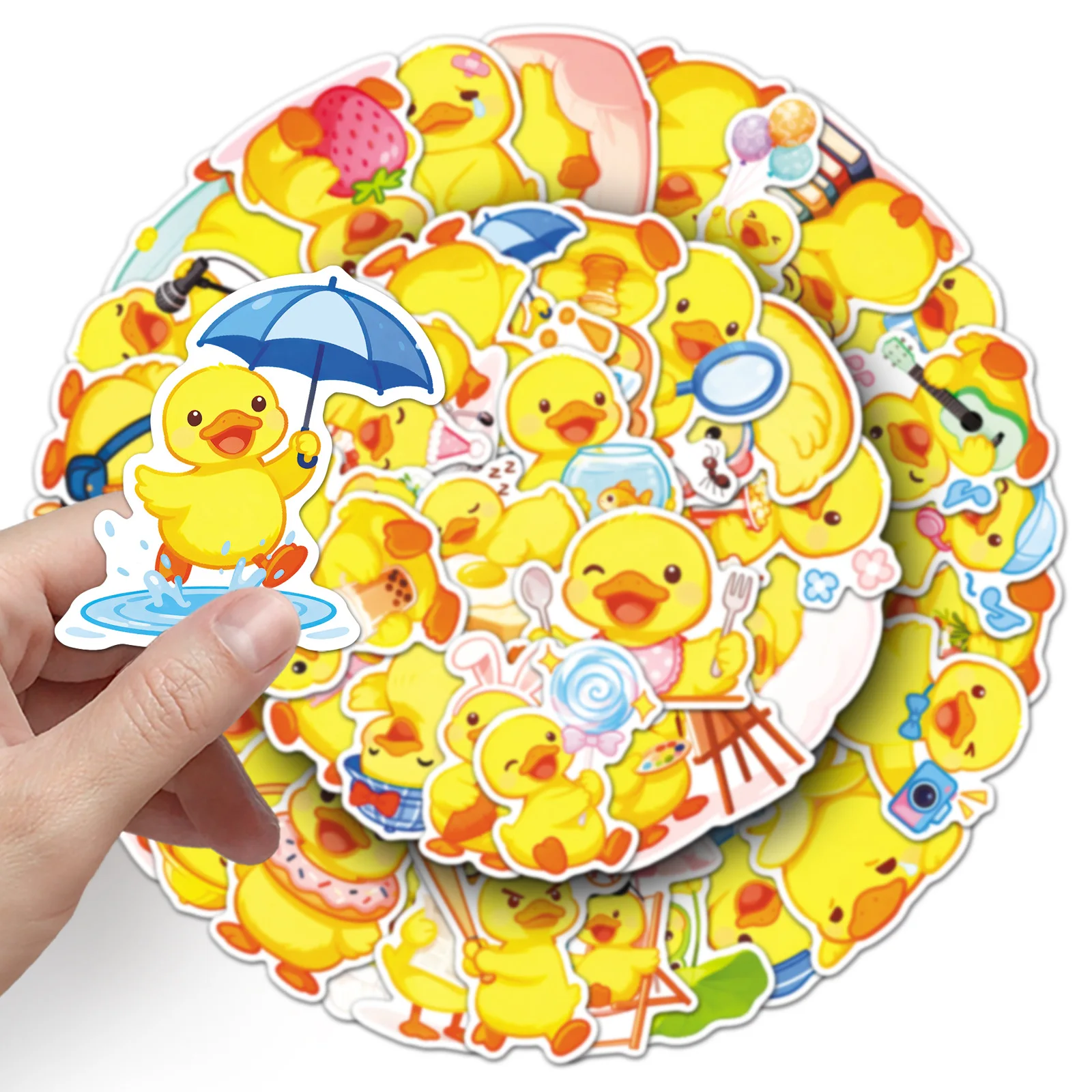 51Pcs Cute Yellow Duck Stickers, Cartoon Waterproof School Supplies Notebook Decals Phone Earphones Fridge Decor Sticker