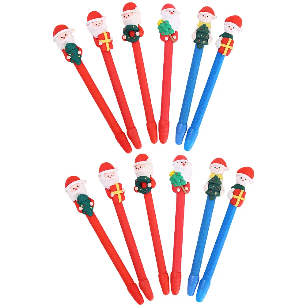 

12 Pcs Christmas Ballpoint Pen Cartoon Santa Claus Pens Neutral Gel Ink Polymer Clay