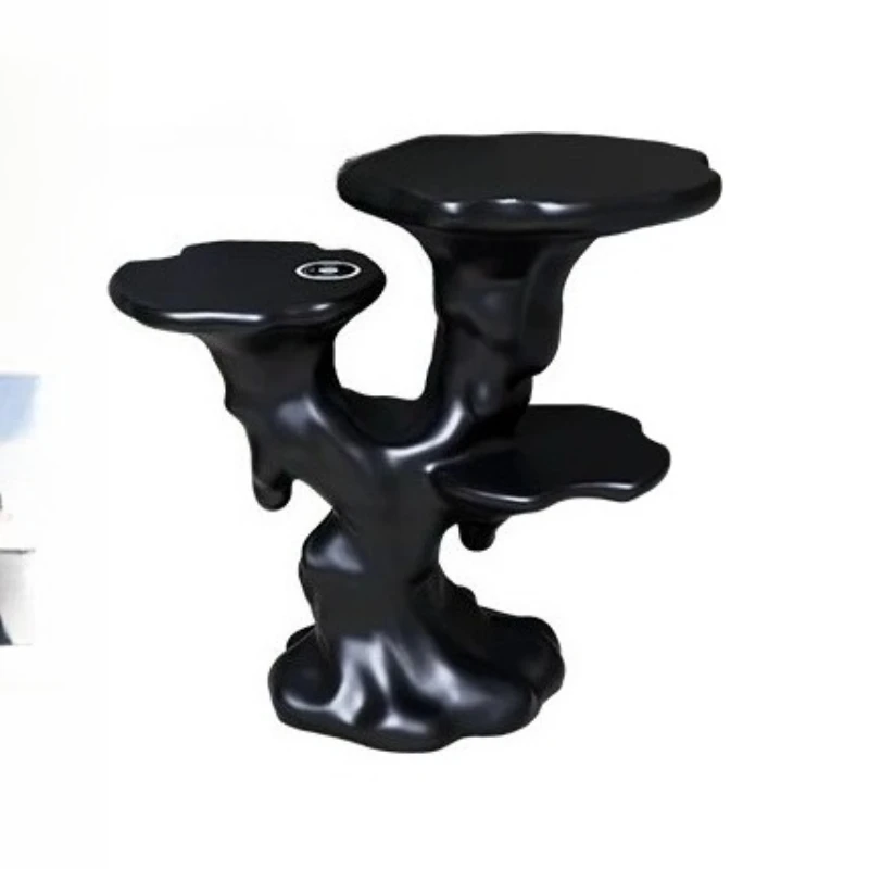 Light luxury high  end wireless charging stalactite - black small coffee table, creative corner table