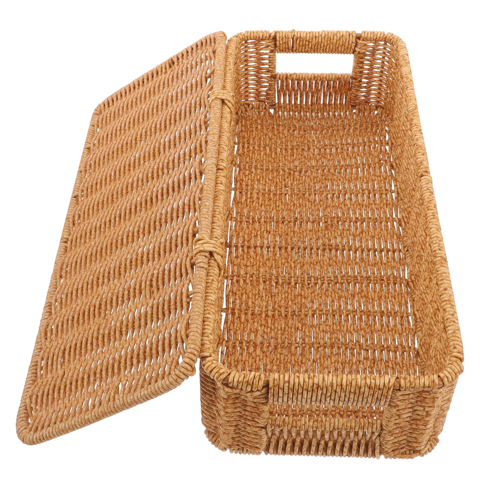 

Stylish Desktop Storage Organizer Imitation Rattan Lidded Sundries Box Woven Household Basket For Home Countertop Use