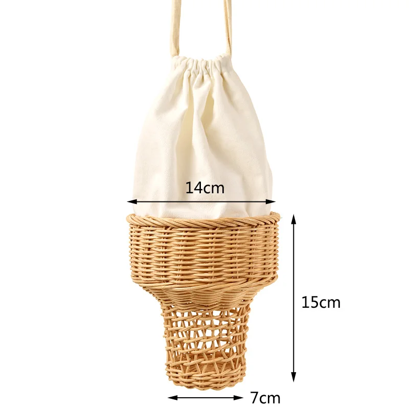Hot Ice Cream Shape Rattan Bag Designer Hollow Wicker Women Shoulder Bags Handmade Woven Summer Crossbody Bag Chic Small Purse