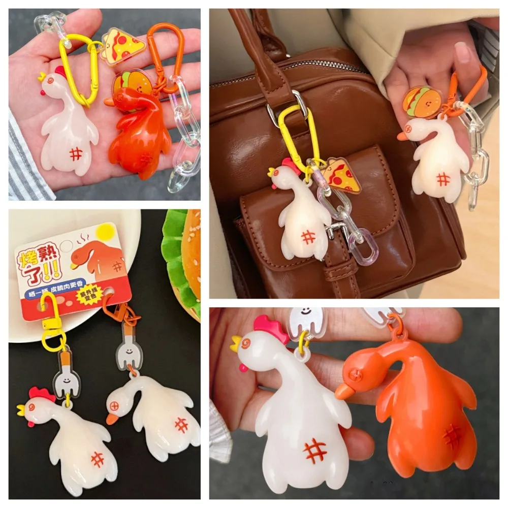 Cartoon Detect UV Color Change Duck Pendant Funny Creative Roast Duck Keyring Unique PVC Roast Chicken Keychain Backpack Decor