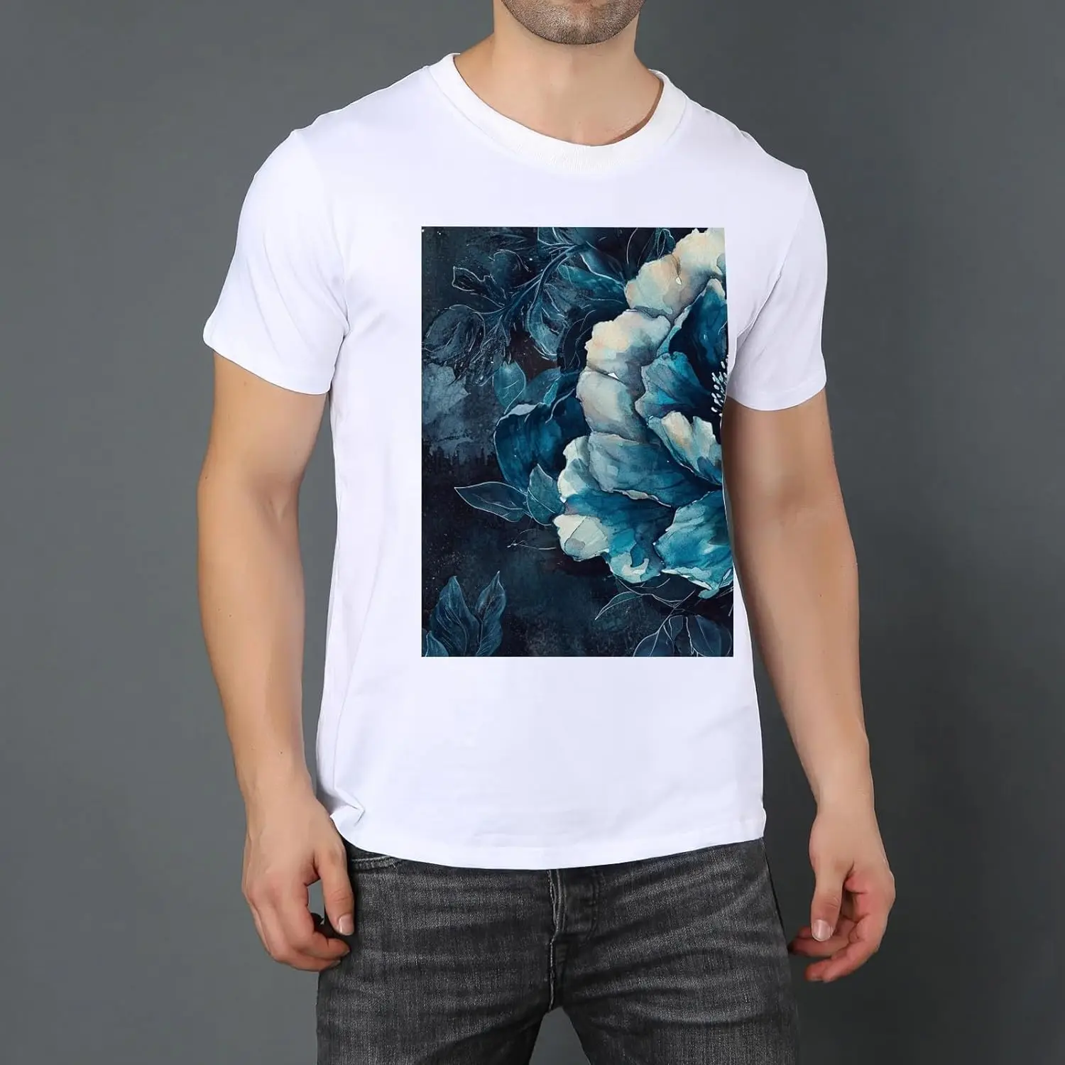 Peony Mens Black T-Shirts Short Sleeve Crew Neck Women T-Shirt Loose Fit Soft Tees for Men Lightweight X-Small