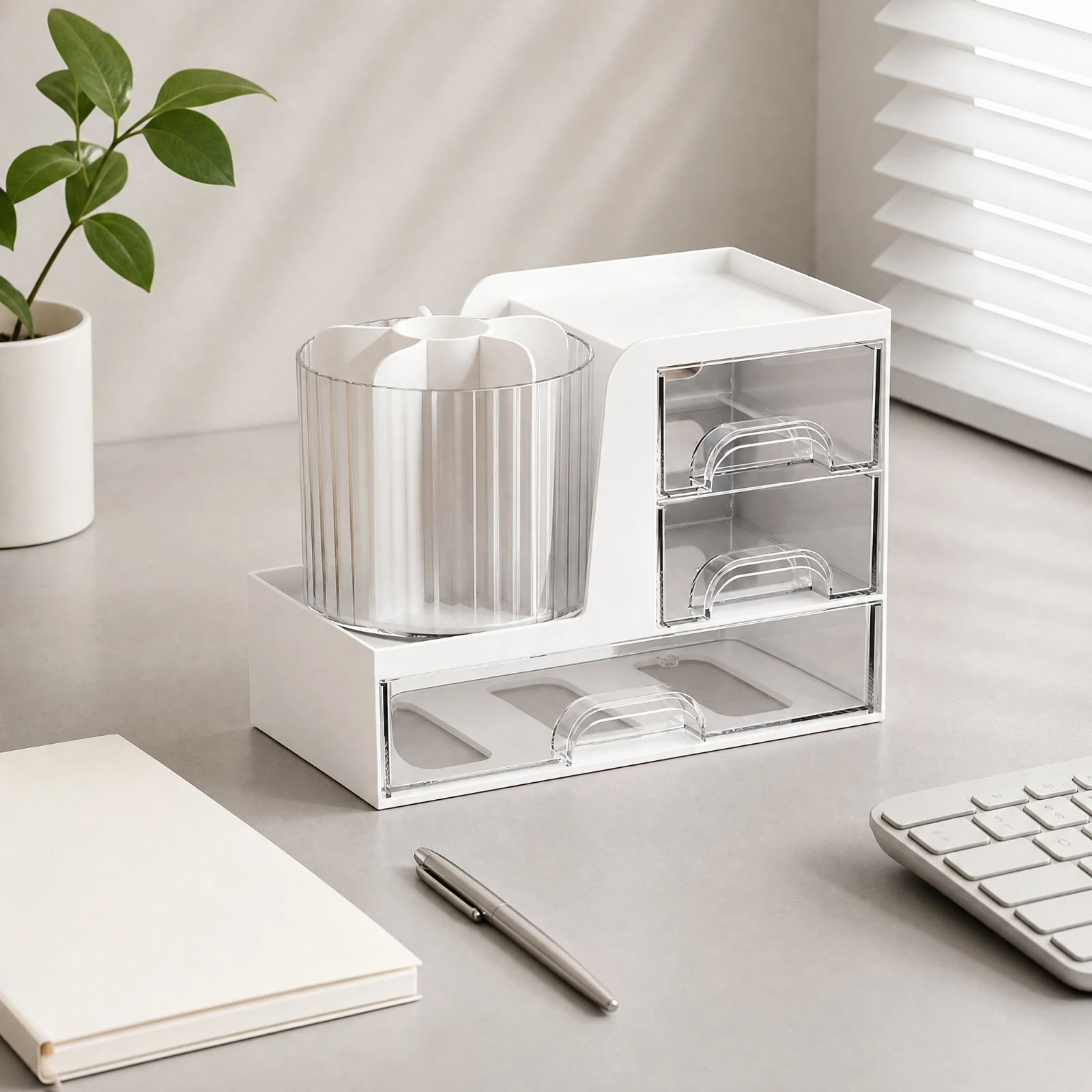 Desk Holder Compact Plastic Desktop Organizer with Drawers Desk Storage Holder with Pen Holder Long-Lasting
