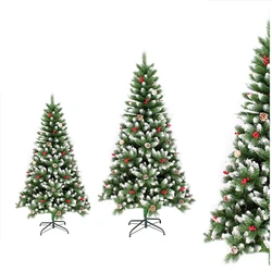 5ft/4ft Artificial Christmas Tree 150cm/120cm Snowy Flocked Xmas Tree with Red Berries Pine Cone Metal Base