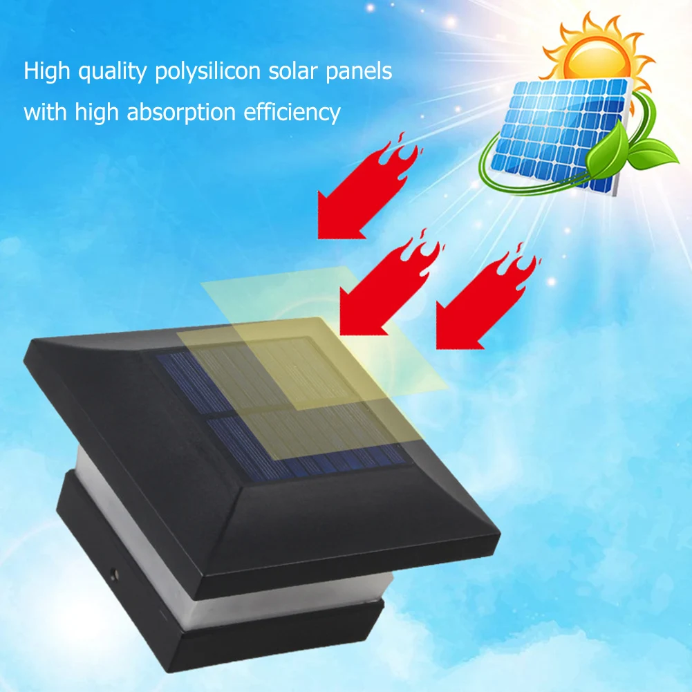 

6LED Solar Square Post Lights Waterproof Outdoor Path Lamp Villa Garden Decor High Light Efficiency No Thermal Radiation