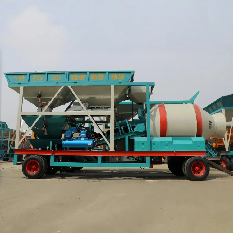 Planta Mezcladora de Concreto Móvil de Tambor Accionada por Motor PLC, Línea de Producción de Dos Tolvas Totalmente Automática, Hormigonera