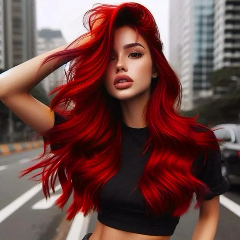 

Парик из натуральных волос 13x4 Red Body Wave HD, цветной, с эффектом предварительной прически, длинные черные волнистые пряди, естественный вид, для женщин, на каждый день
