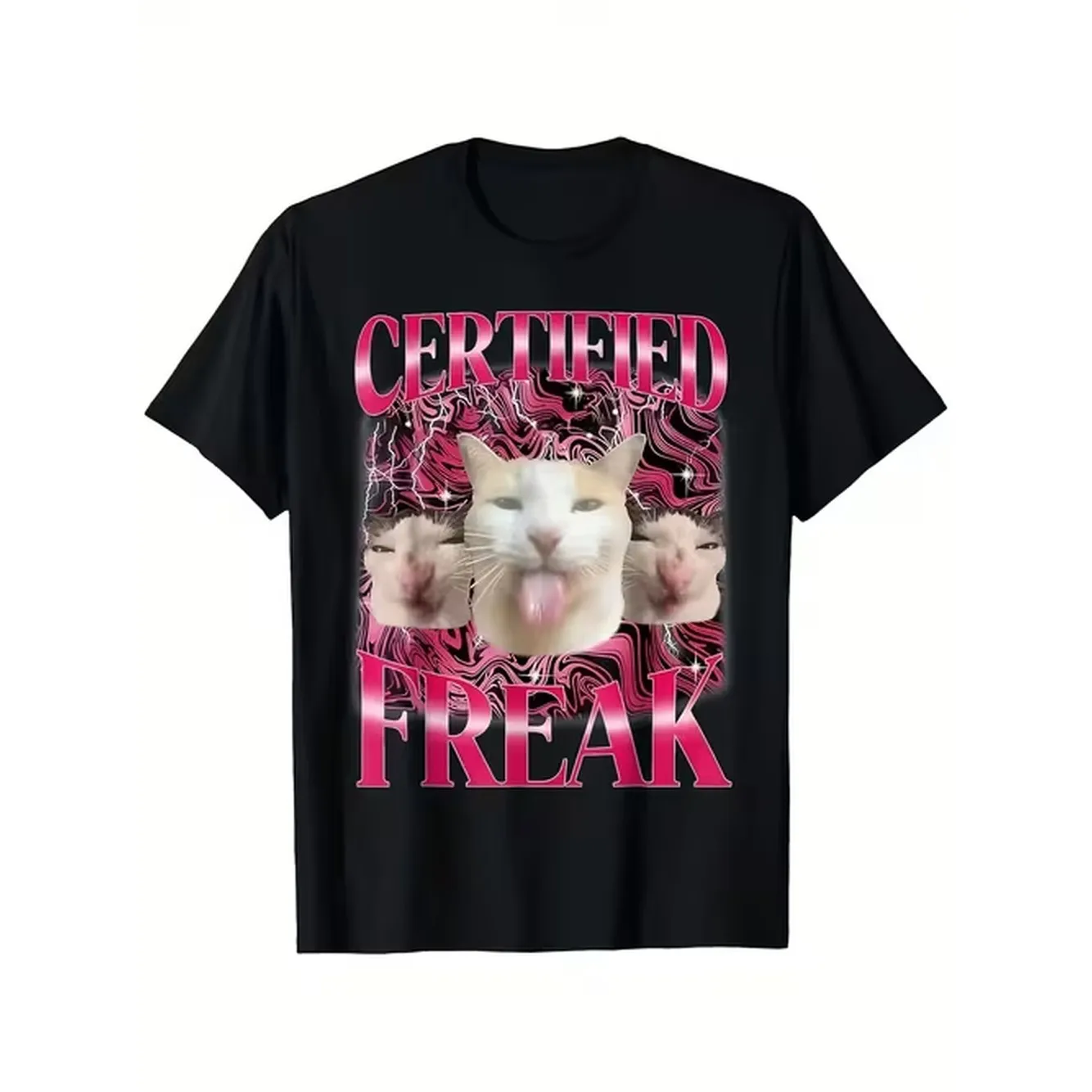Camiseta con diseño de meme de gato divertido y original, color rosa vibrante, diseño gráfico, manga corta, lavable, informal, atlética, para adolescentes, de poliéster duradero, cuello redondo