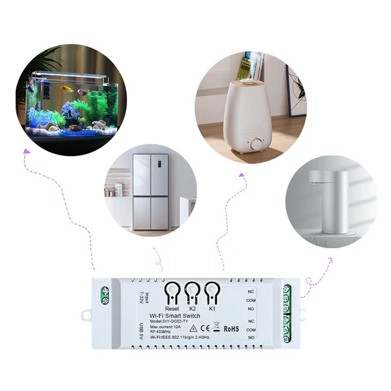 

AS95-2CH Tuya Wi-Fi Smart Switch Wi-Fi Switch 7-32 В USB 5 В 2,4G Wi-Fi Smartlife Модуль домашней автоматизации для Alexa Google Home IFTT