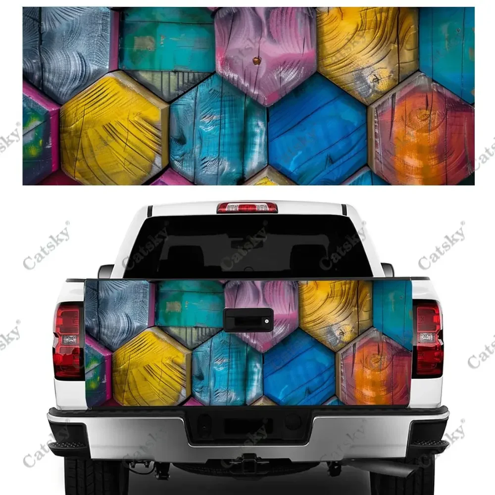 

Colorful Honeycomb Print Car Tail Trunk Protect Vinly Wrap Decal Auto Accessories Hood Decoration Sticker for Off-road Pickup