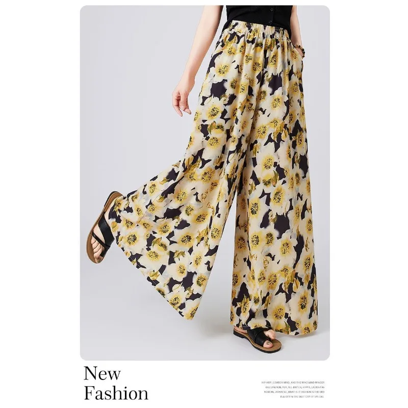 

Новые брюки-кюлоты с цветочным принтом для женщин, летние тонкие повседневные широкие брюки с высокой талией в этническом стиле