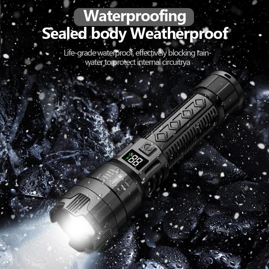 P50 Powerful Flashlight Digital Powet Display Light Telescopic Zoom Flashlight Outdoor Portable Emergency Waterproof Flashlight