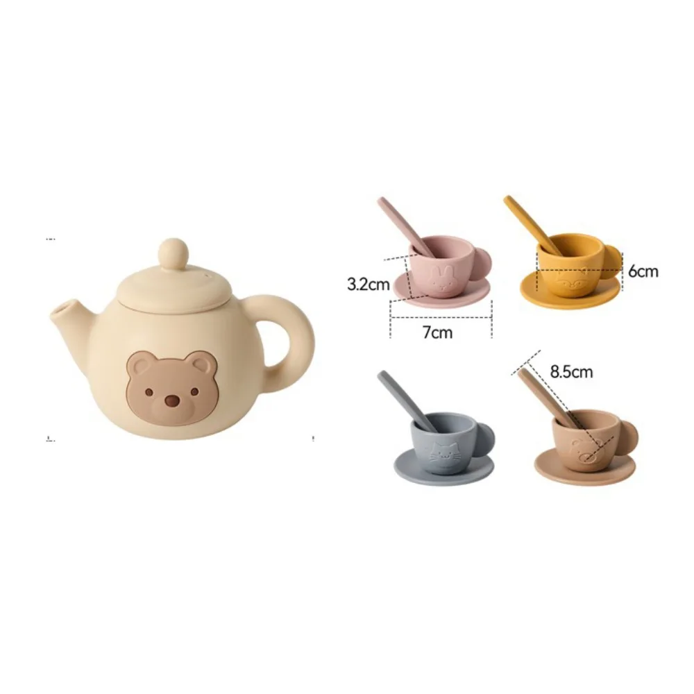Juego de té de la tarde de silicona de simulación, osito Montessori, juego de cocina interactivo, juego de té educativo temprano