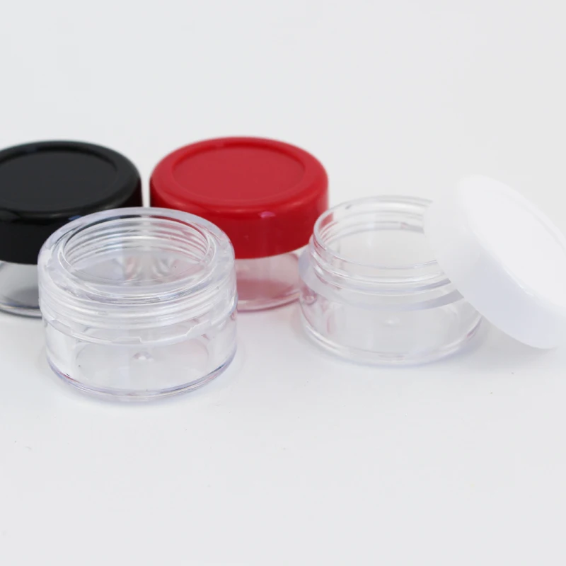 6g X 50pcs  Empty Round Transparent Sample Container , Mini Plastic Bottles Jars With Colorful Screw Cap Cosmetics Packaging Box