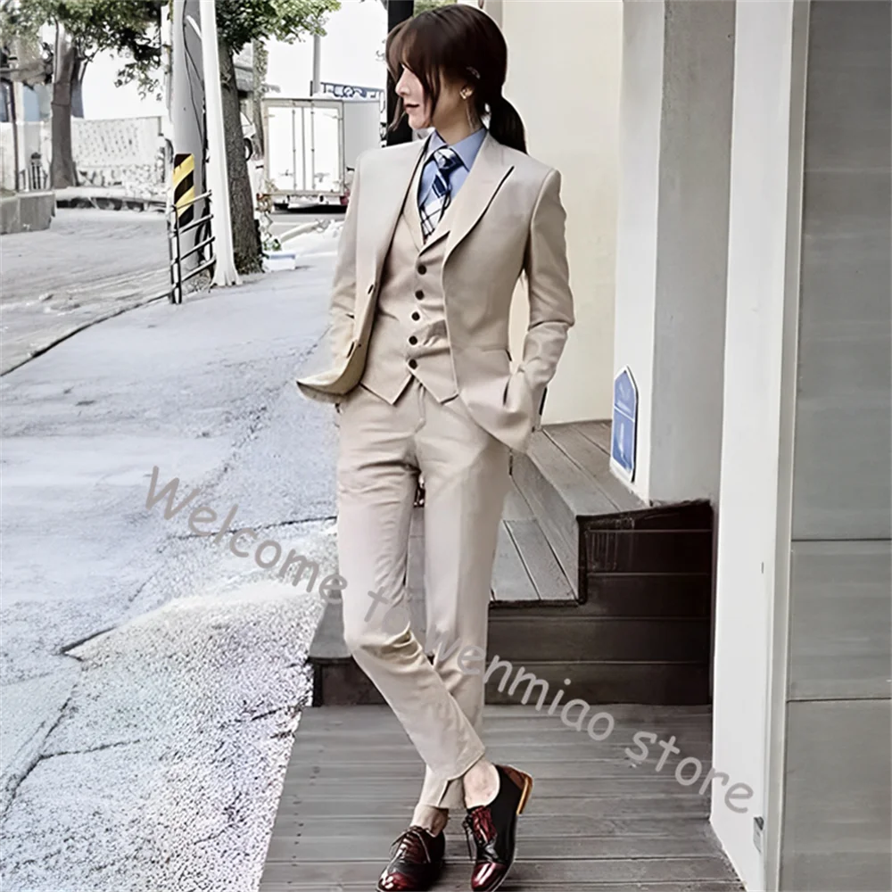 Khaki Women\'s Suit Formal Pants Set Ladies Suit 3-piece Set Business Office Lady Work Clothes Slim Fit Outfit Wedding Blazer