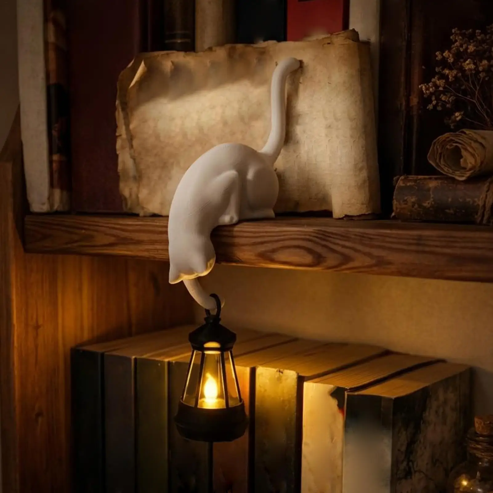 3D Printing Hook Function Retro Cat Figurines Cat Figurines Holding LED Nightlight Animal Statue For Desk For Key Towel Shelf