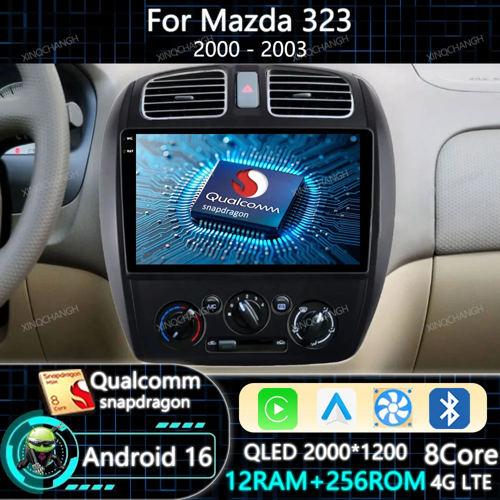 Android 16 Car Radio Carplay Auto For Mazda 323 2000 2001 2002 2003 Navigation 4G LTE 5G WIFI Multimedia Video Player QLED GPS