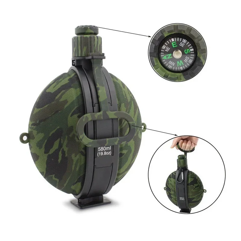 Silicone Folding Cup Outdoor Mountain Climbing Portable Multi-functional Military Camouflage 580ML Large Capacity Sports Kettle