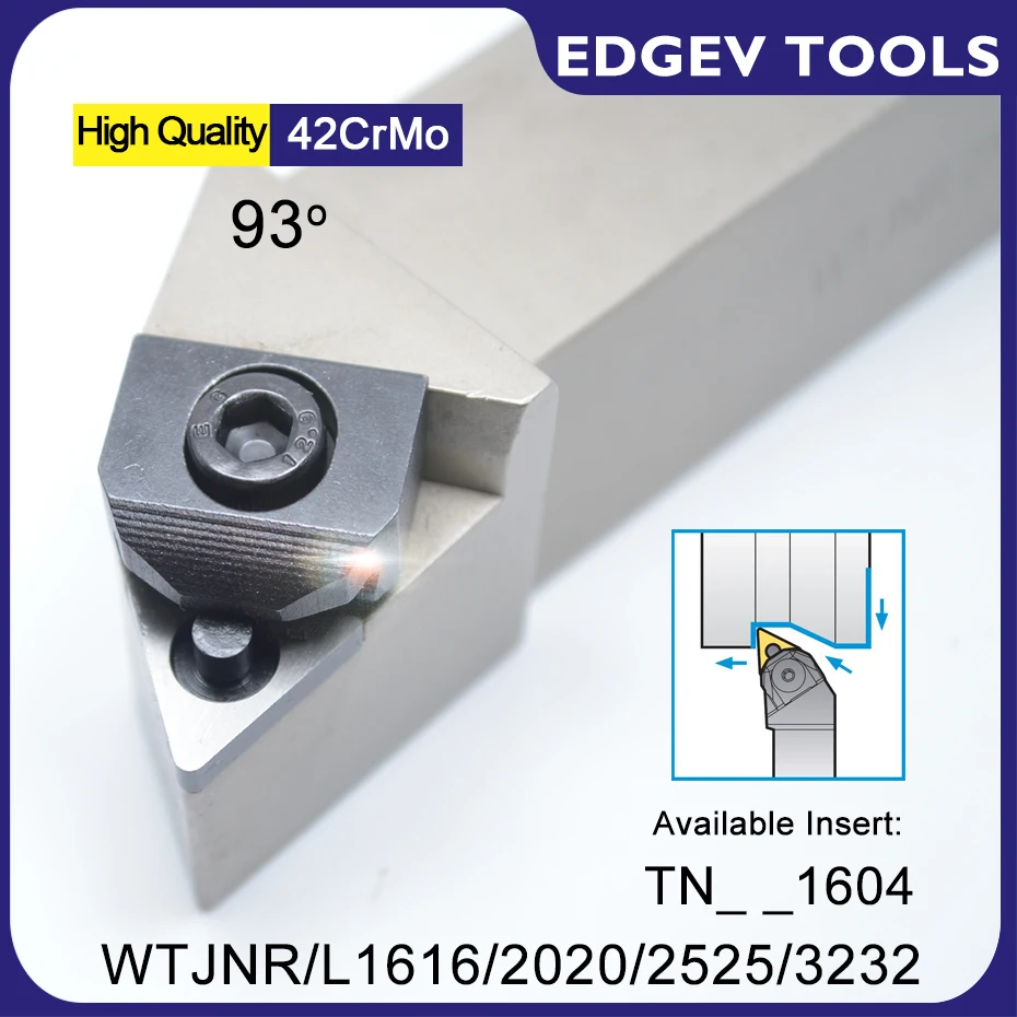 EDGEV WTJNR1616H16 WTJNR2020K16 WTJNR2525M16 WTJNL2525M16 WTJNR3232P16 CNC Lathe External Turning Tool Holder TNMG160408 Insert