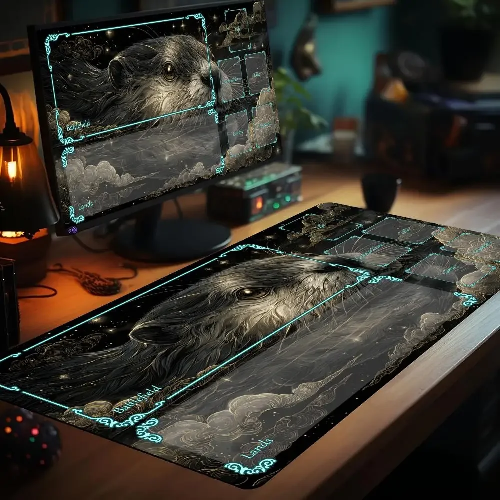 حصيرة ألعاب البطاقات السحرية مع منطقة Dark-style otter theme mtg Playmat مكتب حصيرة Commander Playmat مناسبة لجمع الألعاب