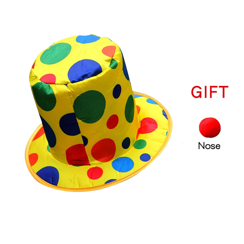 قبعة مهرج ملونة ممتعة، ستة أنماط مع أنف إسفنجي أحمر! مناسبة للشاطئ وعروض السيرك والحفلات وزي لعب الأدوار
