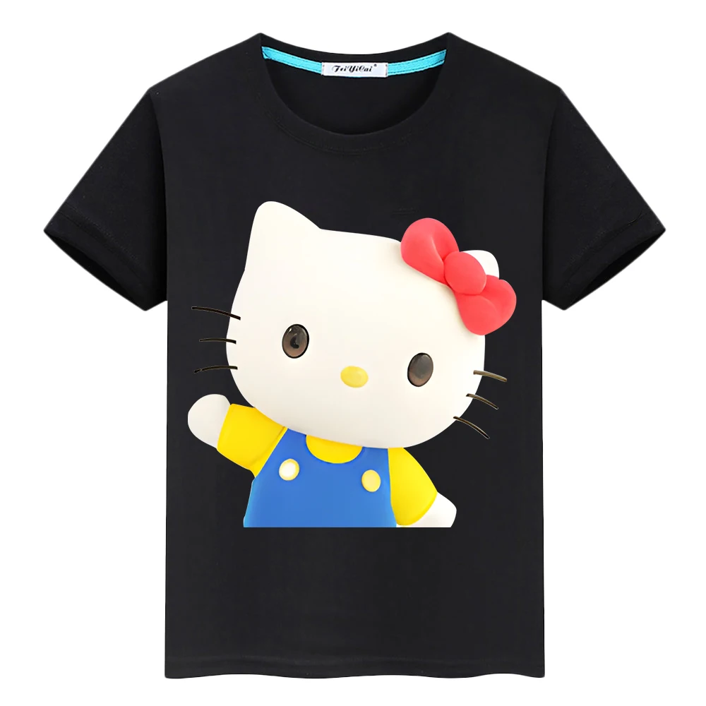 Hello kitty pakaian anak laki-laki perempuan cetak 100% katun kartun T-shirt musim panas lucu pendek atasan Anime tee y2k satu potong hadiah pakaian anak-anak