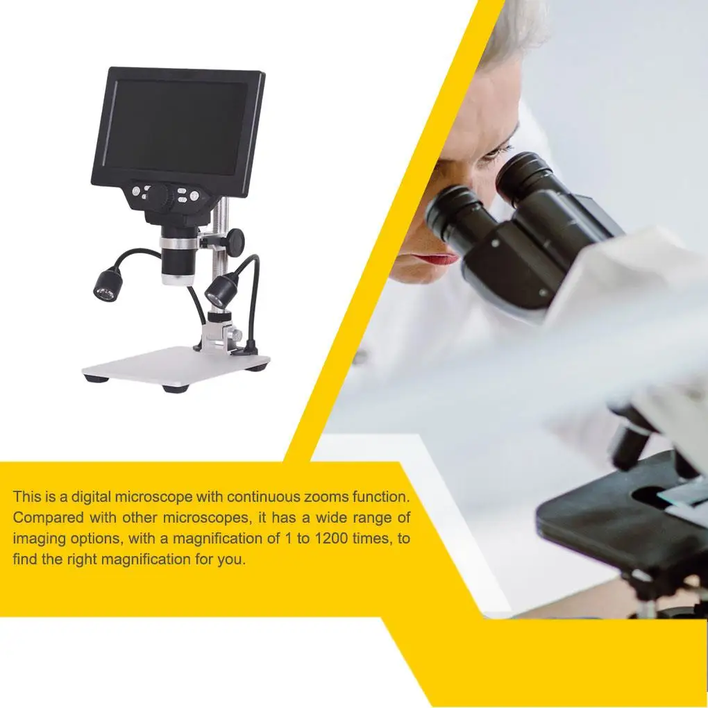 

G1200 7-Inch Digital Microscope 1200x Continuous Zoom HD 12MP Industry Microscope Adjustable Stand Built-in Battery Magnifier