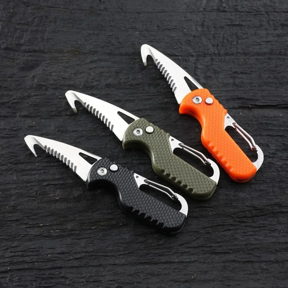 

Portable Folding Knife Express Package Knife Gift Keychain Serrated Hook Knife Outdoor Camping Carry-on Survival Tool Box Opener