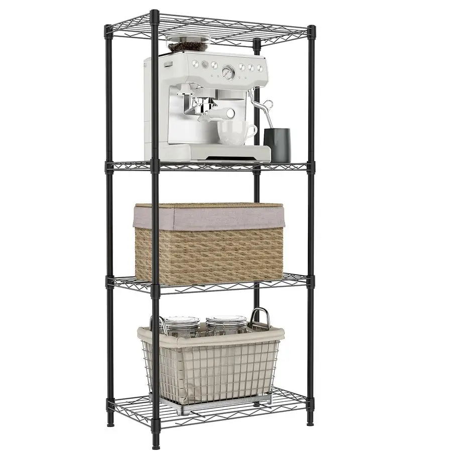 

4 Tier Metal Wire Shelf Unit, Black Storage Rack Organizer for Kitchen, Bedroom, Living Room or Laundry Room, 17.7 W x 11.8 D x