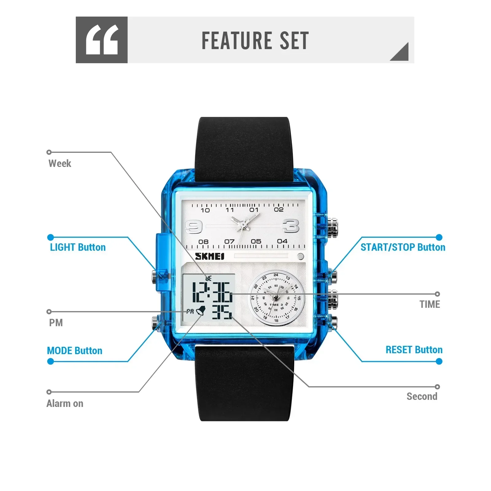 SKMEI 2021 Mens Fashion Back Light Digital Wristwatch 3Bar Waterproof Alarm Clock reloj hombre Casual 3Time Stopwatch