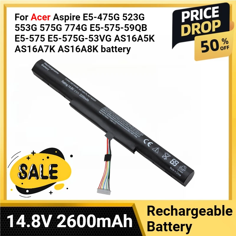 

14.8V 2600mAh Laptop Battery for Acer Aspire E5-475G 523G 553G 575G 774G E5-575-59QB E5-575 E5-575G-53VG AS16A5K AS16A7K AS16A8K