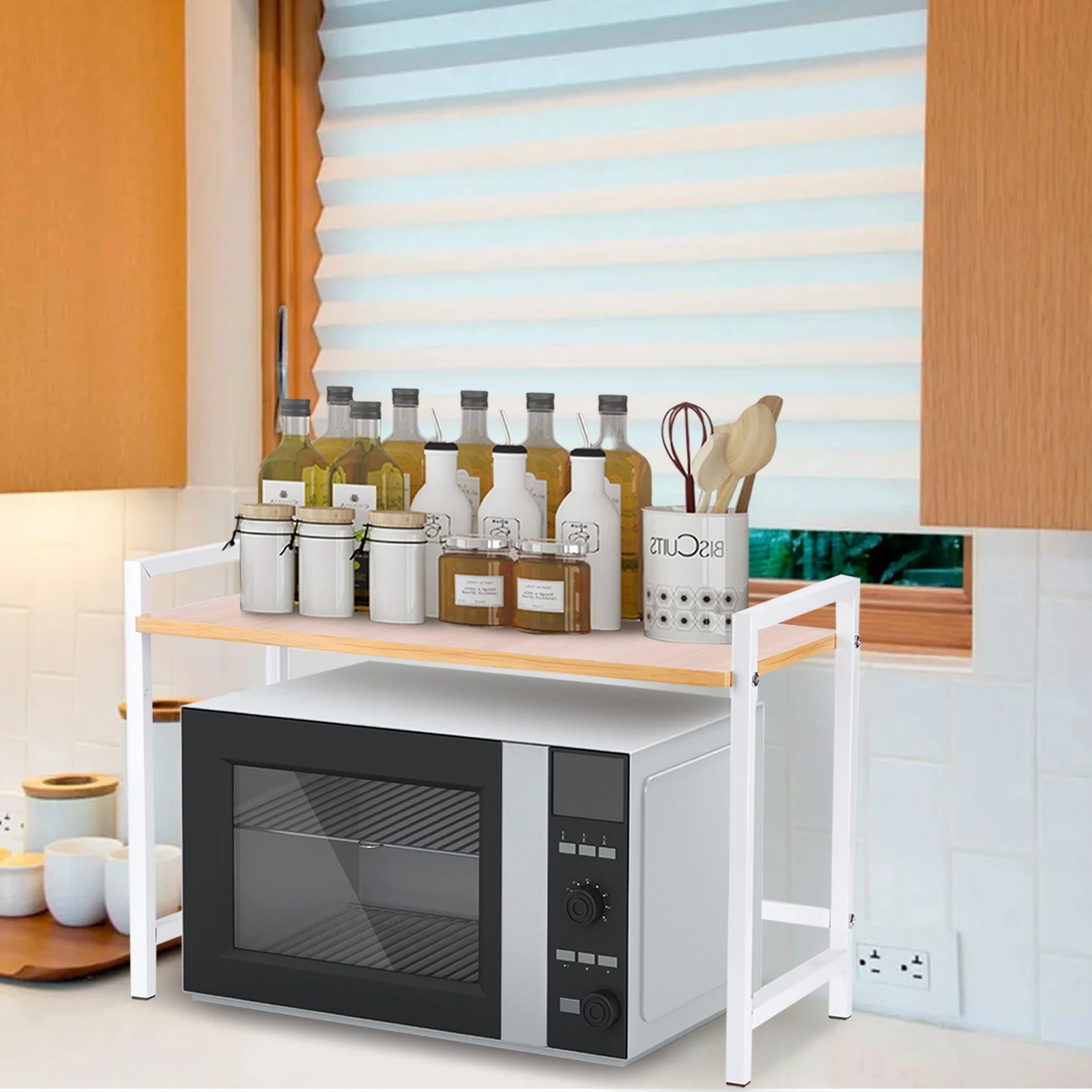 

Expandable Microwave Rack Heavy Duty Extendable Microwave Stand Multi-Function Over Microwave Shelf for Home Office