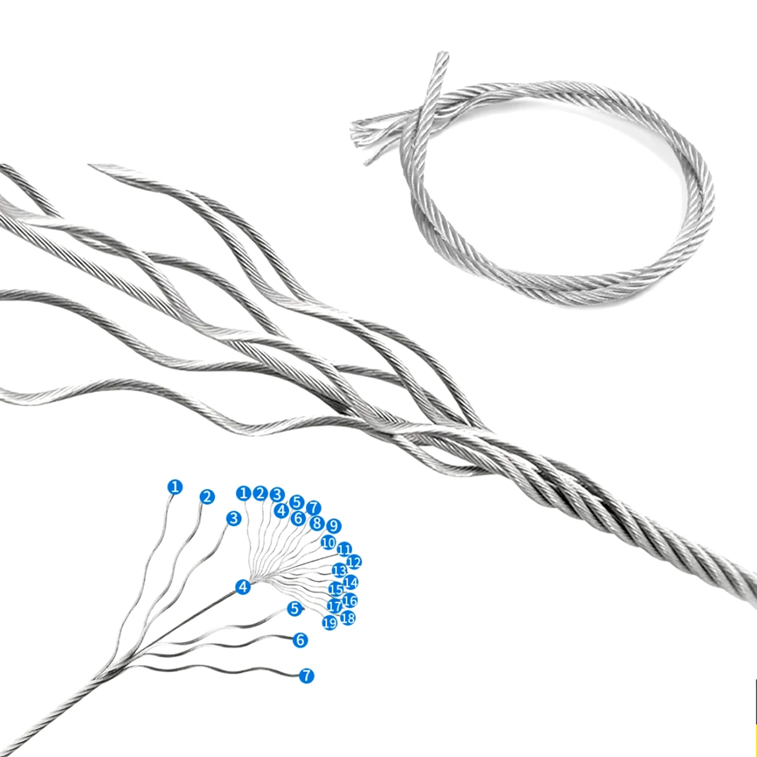 1PCS 304 Stainless Steel Wire Rope 7x19 Structure Anti-Corrosion Anti-Rust Lifting Cable for Home Improvement 1.5-3mm Diameter