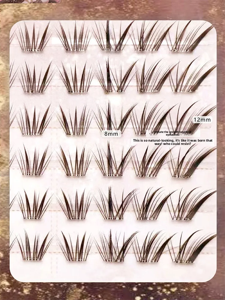 Kein Kleber, schwarzbraune, einzelne Cluster-Kunstwimpern, natürlich aussehende, geflügelte Wimpern im Fox-Eye-Stil, chinesischer Stil, zur Augenverlängerung – Detail 7