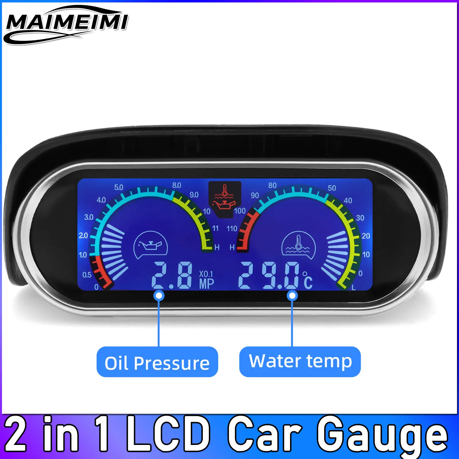 2 Functions Universal 12v/24v Truck Car Oil Pressure Gauge + Water Temperature Gauge Set Meter Sensor Oil Pressure Indicator