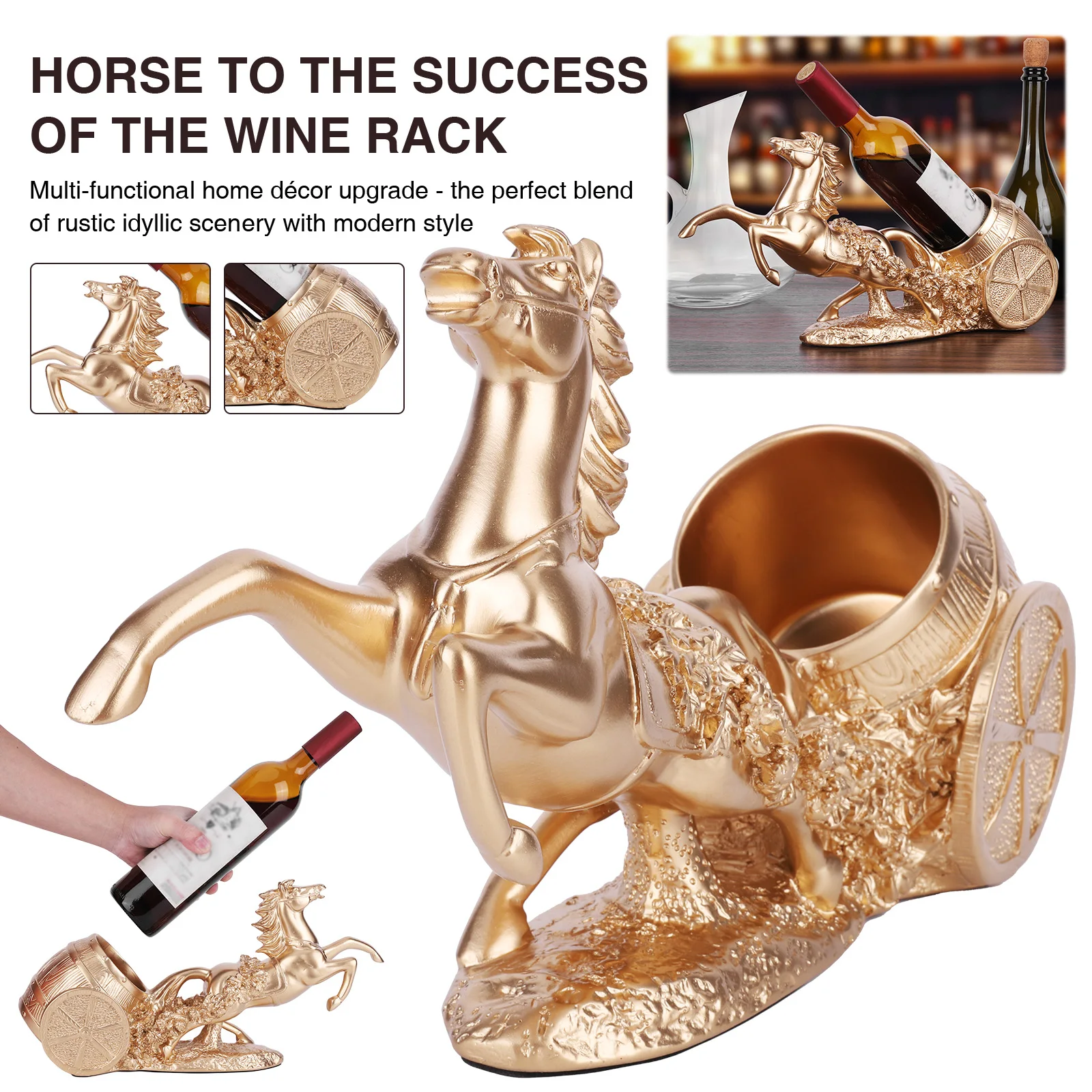 

Brown Horse Sculpture Wine Rack Freestanding Wine Bottle Holder Statue Wine Display Stand for Wine Lovers Restaurant Decor