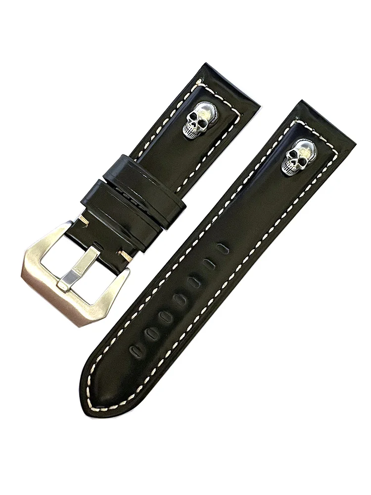 Handmade Punk Fashion Personalized Genuine Leather Watch Band Pin Trendy Real Cow Leather Watch Strap Interface 20 22 24 26mm