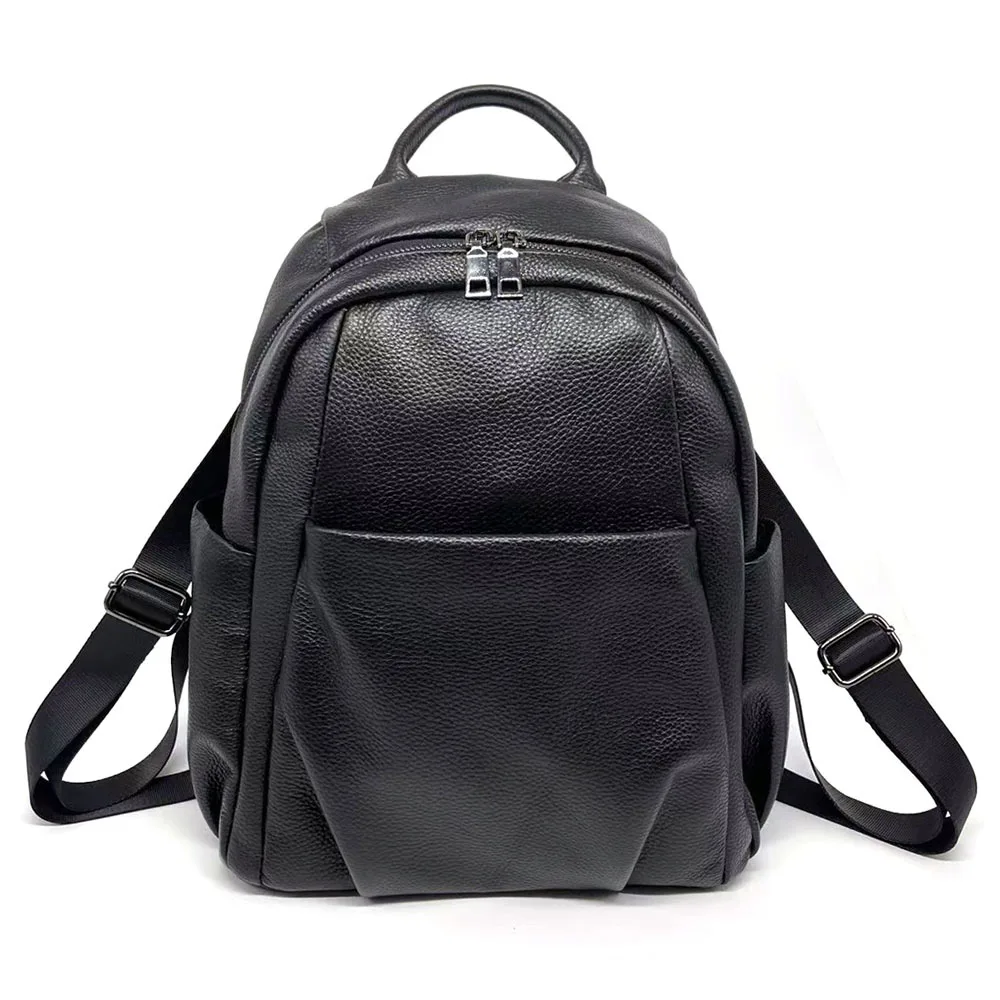 Black Genuine Leather Backpack Woman Casual Daily Cow Leather Travel Bagpack 2026 New Ladies Cowhide Shoulder Bag