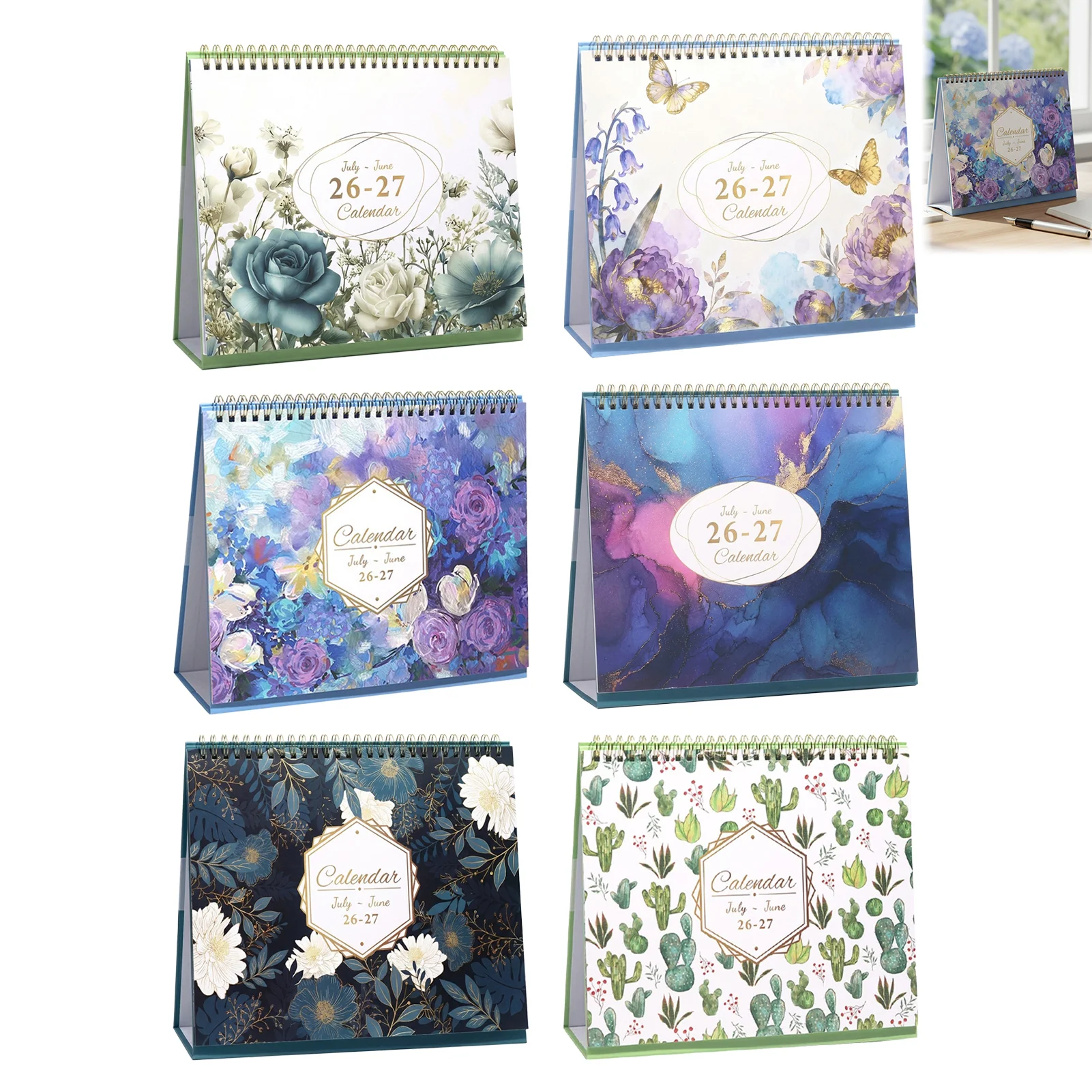 Eco-Friendly Desk Calendar With Floral Design Habit Tracker Module Customizable Pattern Text For Office Study Desk Students