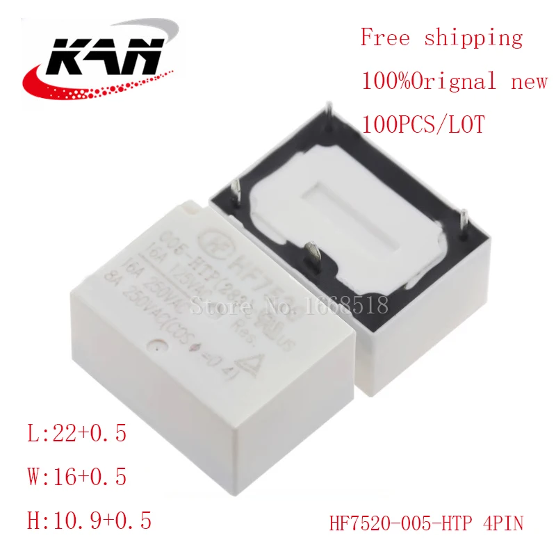 

Free shipping 100pcs Power relay HF7520-005-HTP HF7520-005 HTP 5VDC 16A 250VAC 4PIN Original New