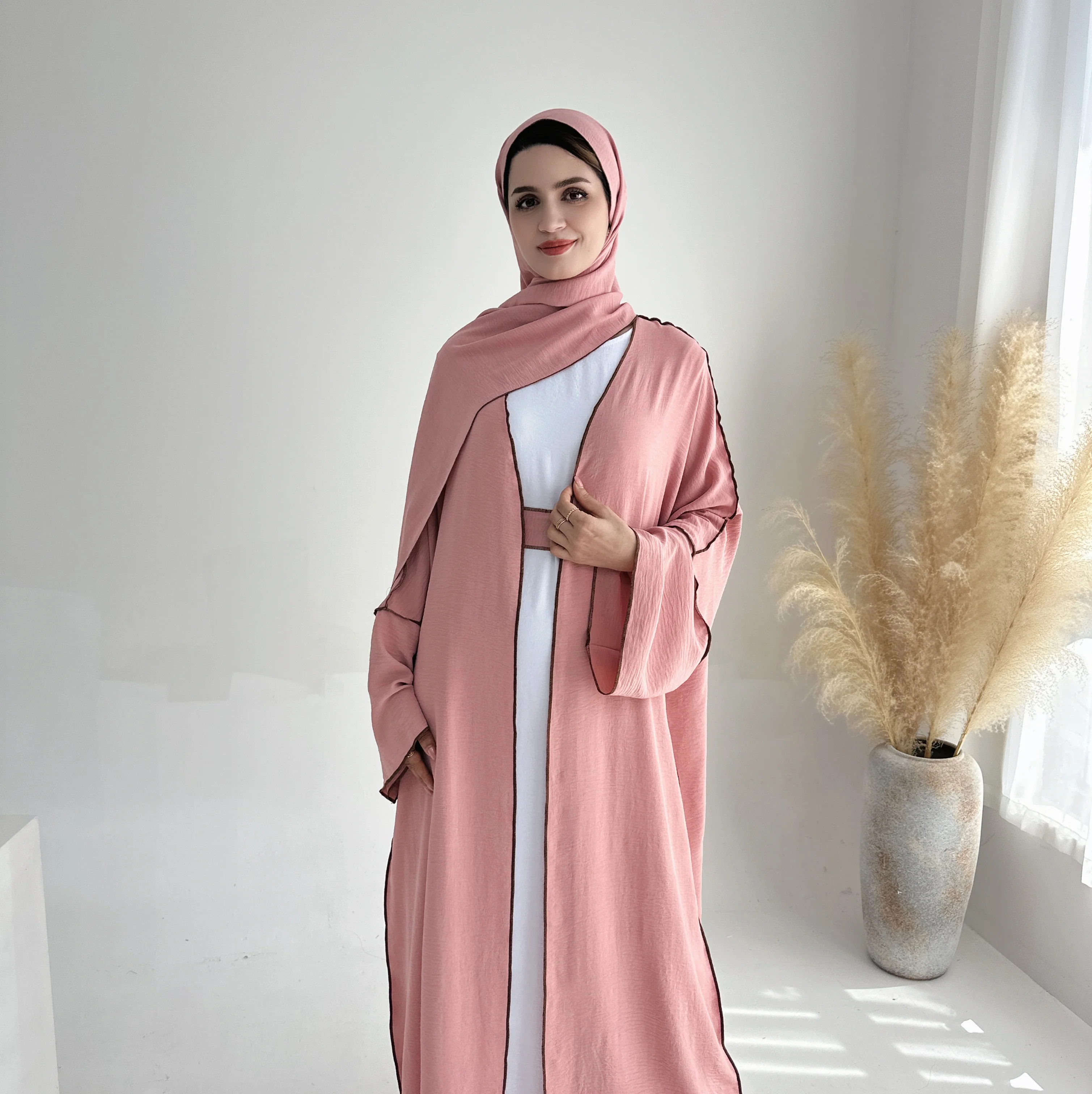 

New Modest Abaya Wrinkle Polyester EID Dubai Open Abayas With Hijab Islamic Clothing Abaya Women Muslim Dress