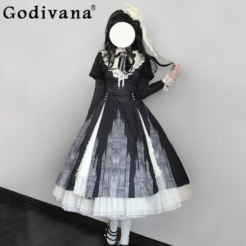 

Long Sleeves Elegant Lolita Dress for Women Spring and Autumn Cosplay Princess Long Dress Female Sweet Halloween Dress
