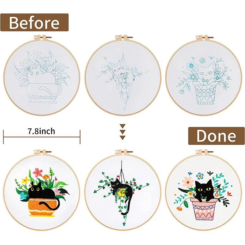 Cross Stitch Needlework Beginners Embroidery Set Flowers Plants Cat 4