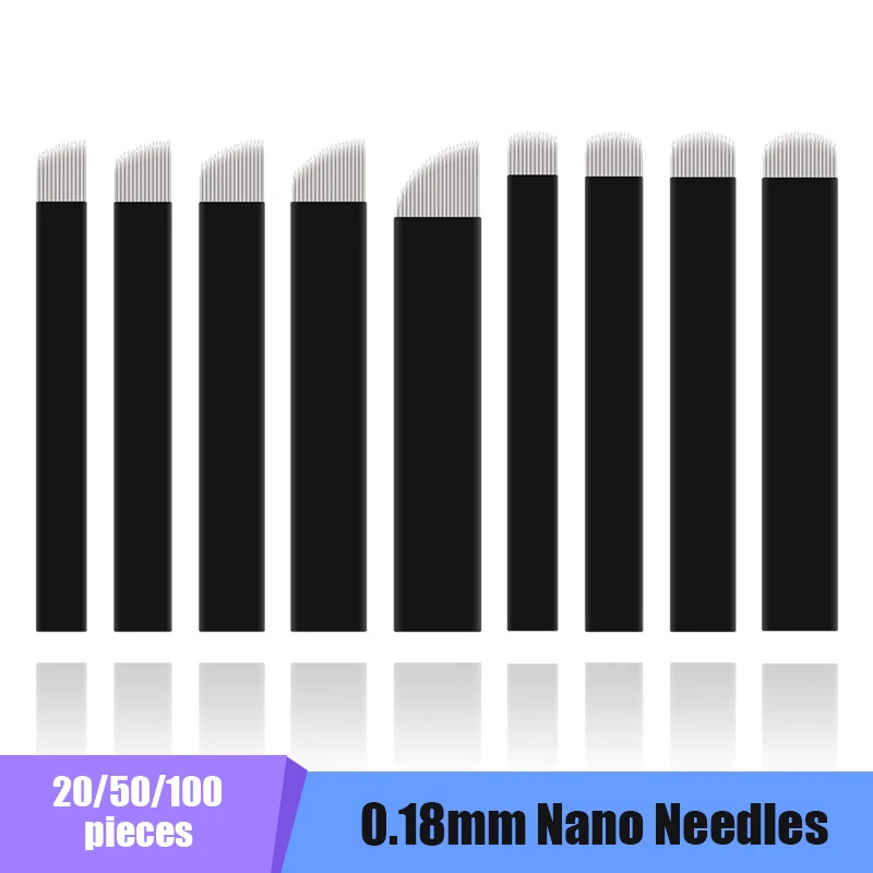 

50/100Pcs 0.18mm Black Nano Pin Microblading Needles Permanent Makeup Needle Eyebrow Manual Tattoo Needles Blade 3D Embroidery