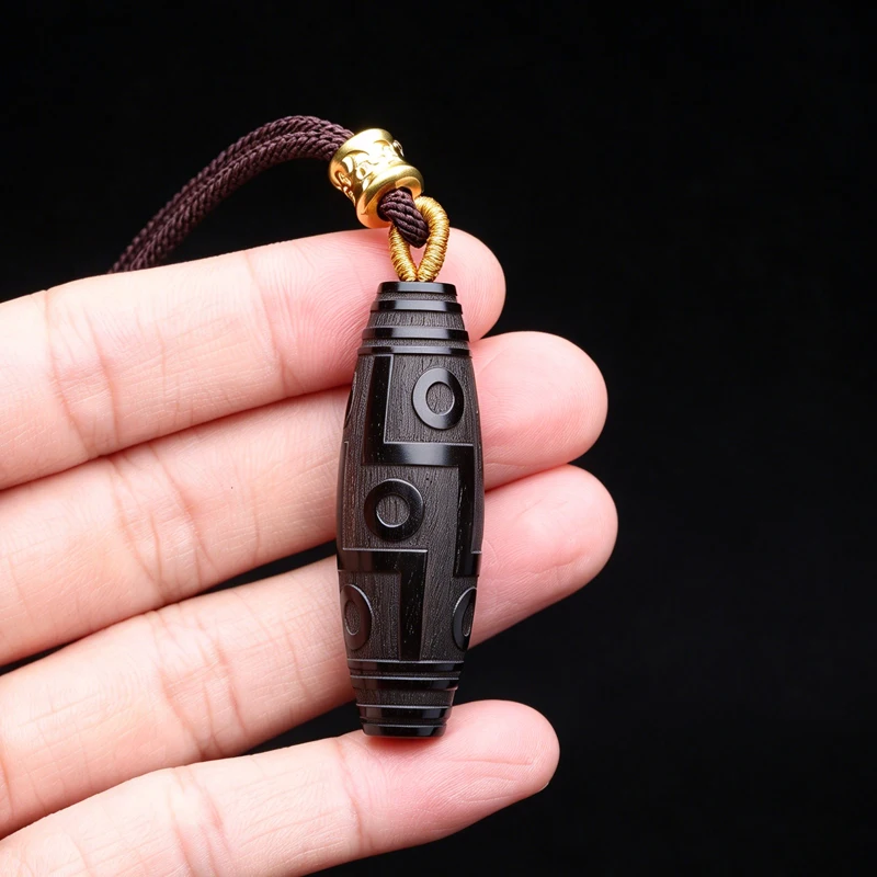 Tibetan-style Nine-Eye Dzi Bead Ebony Bracelet DIY Buddhist Amulet Feng Shui Pendant Lucky Gift Accessory