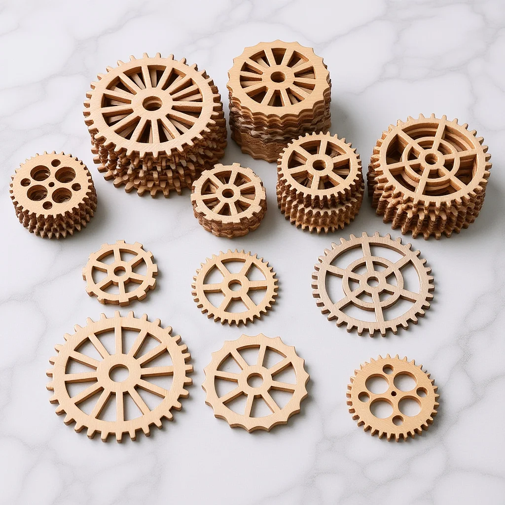 

50Pcs Wooden Slices Gear Pendant for Wall Hanging Decorative Craft Projects Smooth Finish Ideal Coaster Photo Prop Holiday