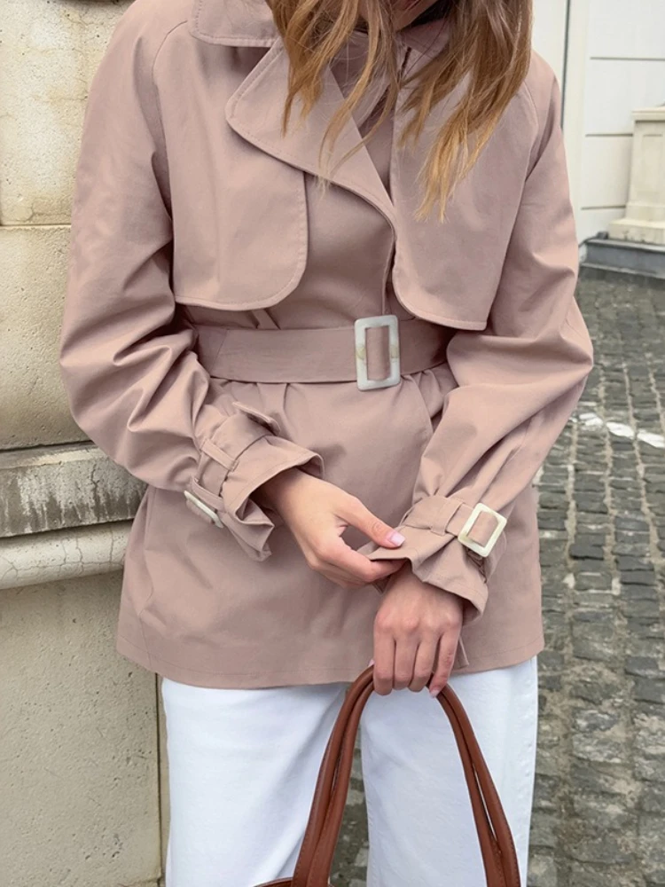 Tossy Casual Solid Lapel Outwear Jackets For Women Commuting Loose Belt High Waist belt Cropped Clothes Women's Outwear Jackets