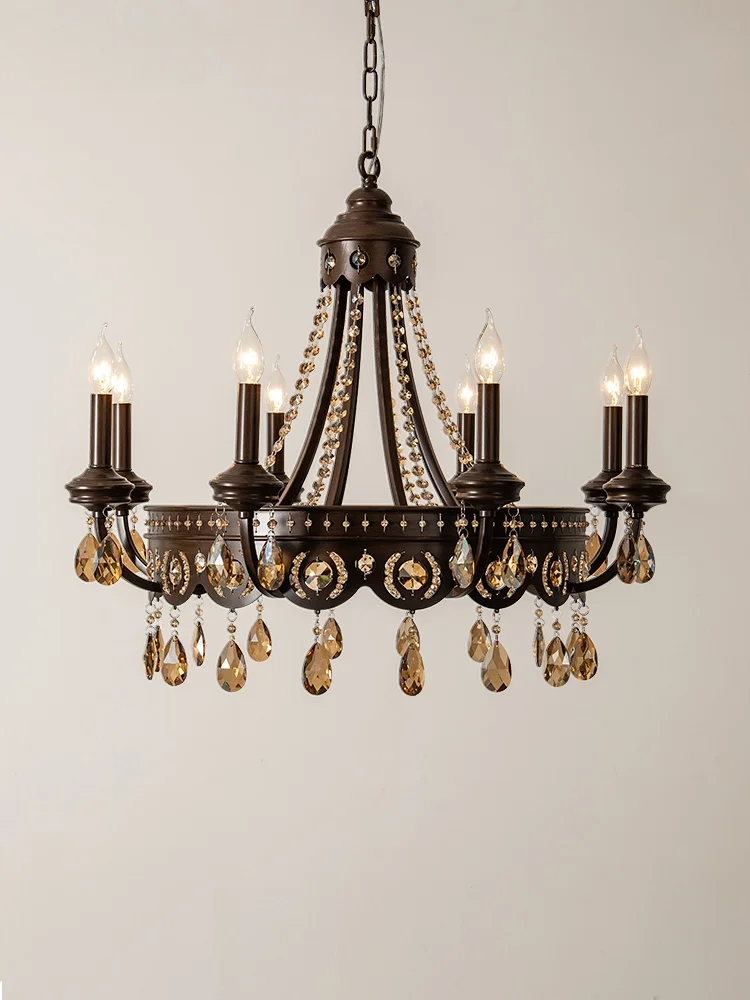American Retro Led Chandelier Home Decoration Living Room Dining Room Bedroom Study Candle Iron